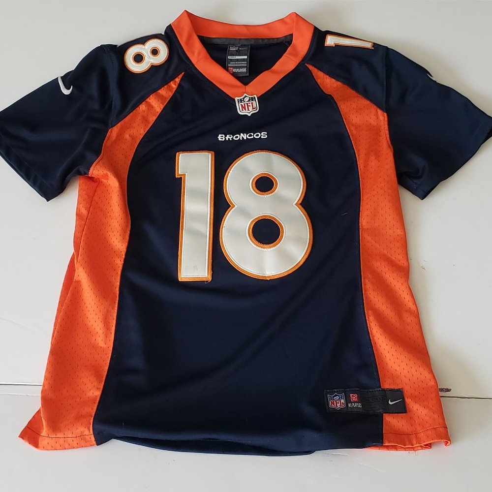 Peyton Manning NFL Broncos Navy and Orange #18 Football Jersey Youth Medium